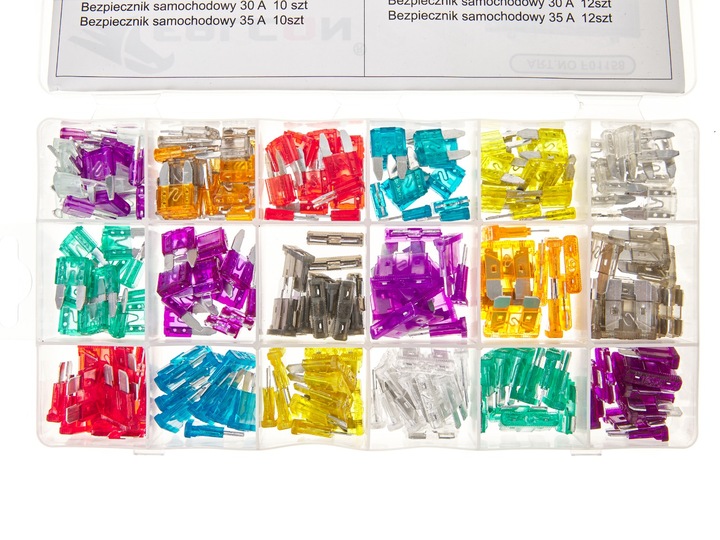 ZESTAW BEZPIECZNIKÓW SAMOCHODOWYCH 220 SZT. MINI MAXI 2-35A