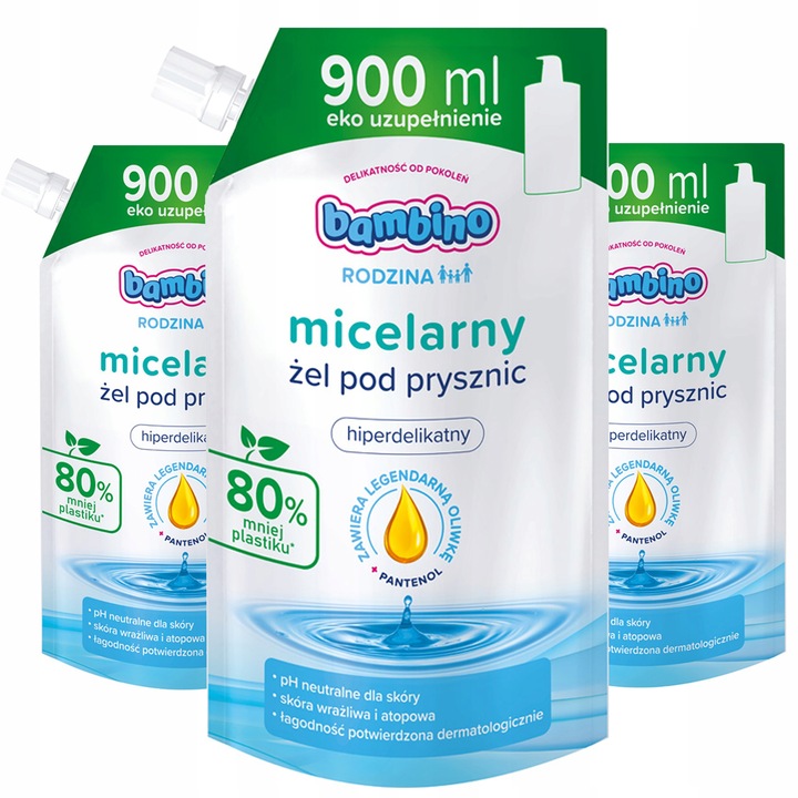 Bambino Rodzina Żel pod Prysznic Micelarny Refill 900ml Zapas x3