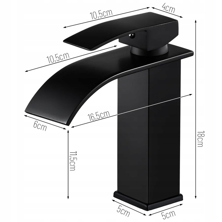 CZARNA BATERIA UMYWALKOWA STOJĄCA WODOSPAD CUBIC ŁAZIENKOWA KRAN UMYWALKI