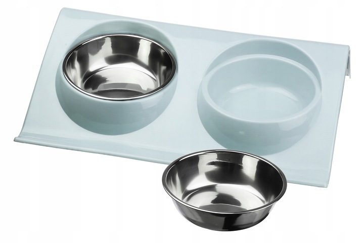 PODWÓJNA MISKA STALOWA DLA PSA KOTA STOJAK PODSTAWKA 2x450ml NA KARMĘ WODĘ