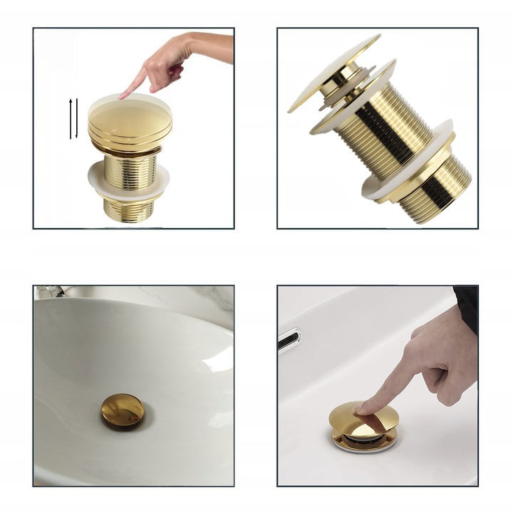 ZŁOTY KLIK KLAK KOREK AUTOMATYCZNY DO UMYWALKI BEZ PRZELEWU