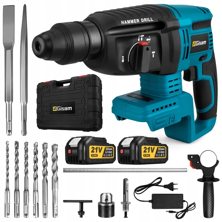 Bezszczotkowa młotowiertarka/wkrętarka udarowa SDS-PLUS, zestaw 2