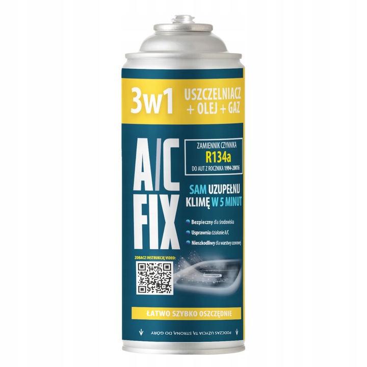 3w1 GAZ R134a do nabijania KLIMATYZACJI AUT z Uszczelniaczem Olejem 170g A