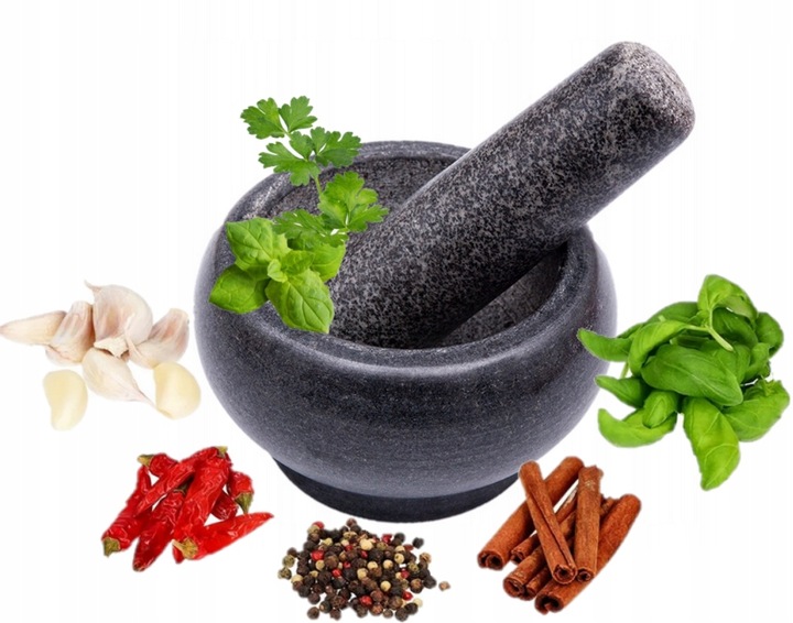 MOŹDZIERZ KUCHENNY KAMIENNY GRANITOWY TŁUCZEK DO UCIERANIA PRZYPRAW ZIÓŁ