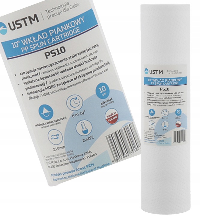 FILTR DO WODY WKŁAD PIANKOWY 10" FILTRACJA 10 MIKRON PS10M 9 SZTUK