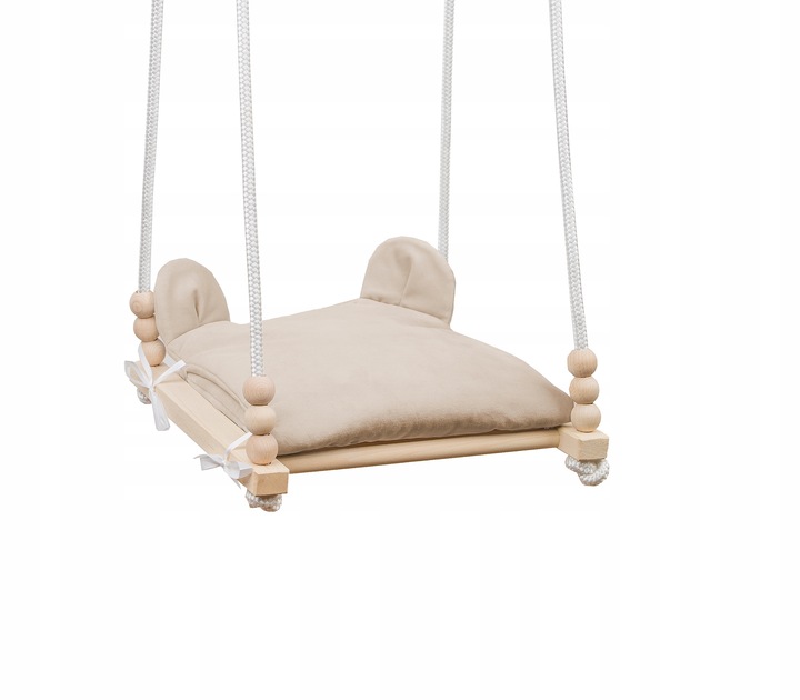Huśtawka dla dziecka 3w1 z drewna z oparciem 6m+ do domu ogrodu Beżowa