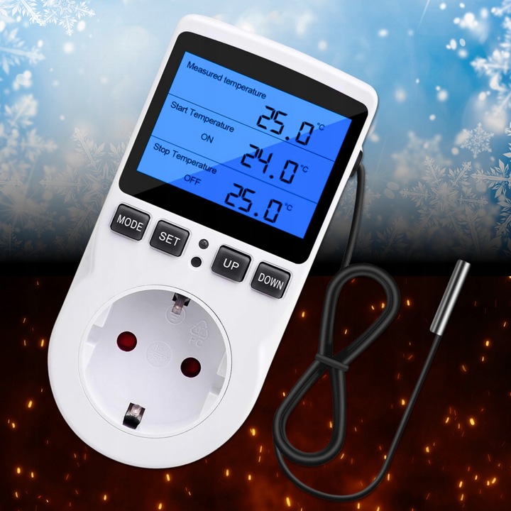 TERMOSTAT ELEKTRONICZNY REGULATOR TEMPERATURY GNIAZDO SIECI 230V max.