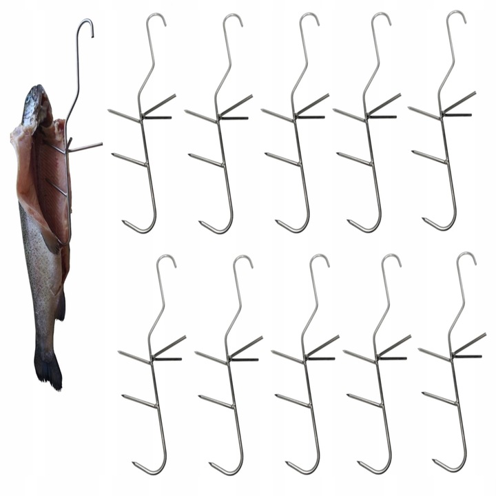 Hak haczyk wędzarniczy do wędzenia ryb potrójne z rozpórką 10 szt. ZUT