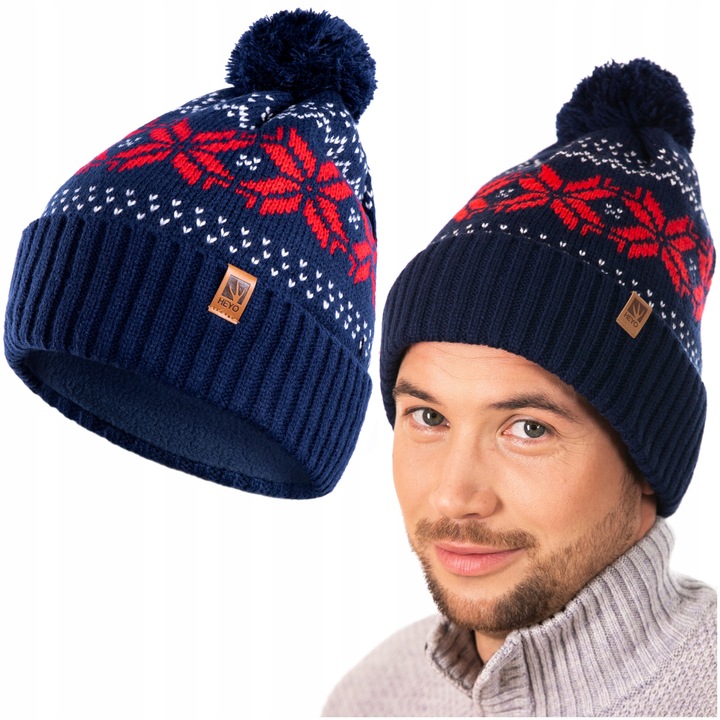 CZAPKA MĘSKA ZIMOWA NORWESKI WZÓR Z POMPONEM CIEPŁA NORWESKA BEANIE
