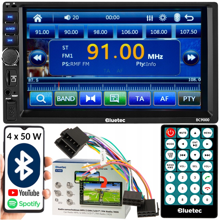 RADIO SAMOCHODOWE BLUETOOTH 2 DIN 7 CALI RDS USB AUX MICRO SD 4x50W