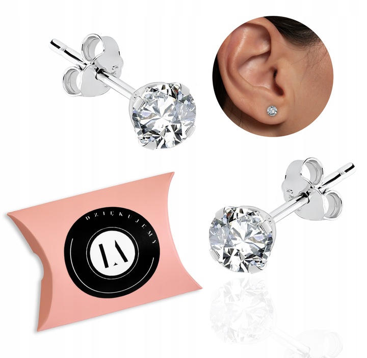 Srebrne kolczyki białe cyrkonie sztyft srebro 925 LAPRII na prezent