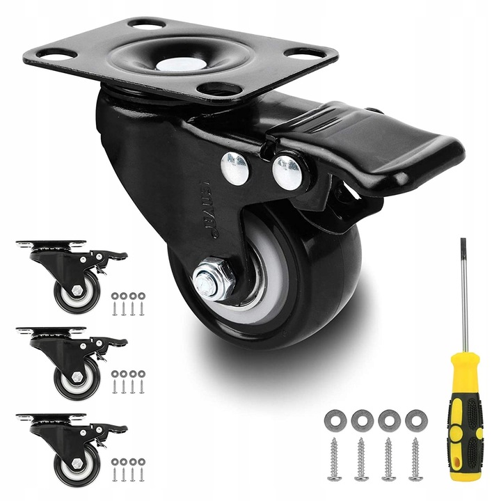 4× ZESTAW JEZDNY KÓŁKA OBROTOWE GUMOWE KOŁA ŁOŻYSKOWANE MEBLOWE 50mm