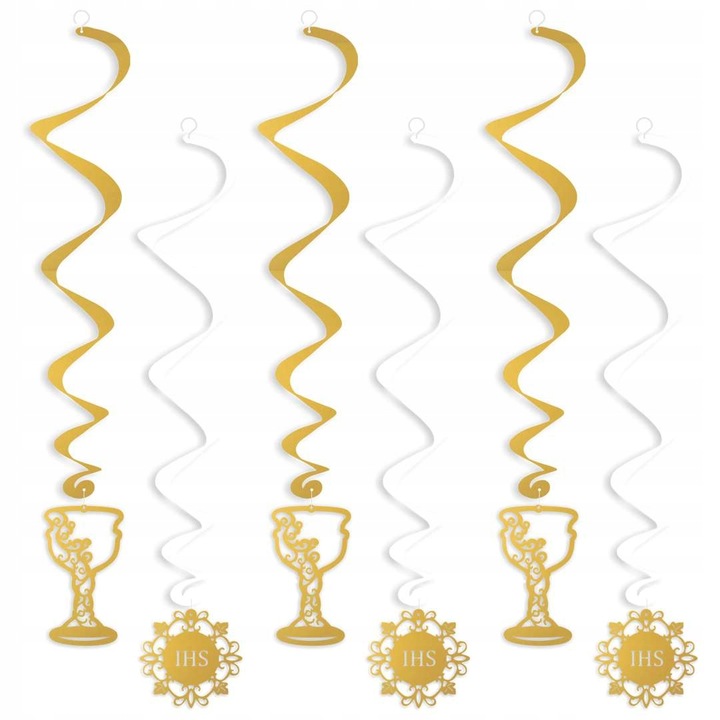 ŚWIDERKI wiszące złoto białe dekoracje KOMUNIA Święta kielich hostia 6