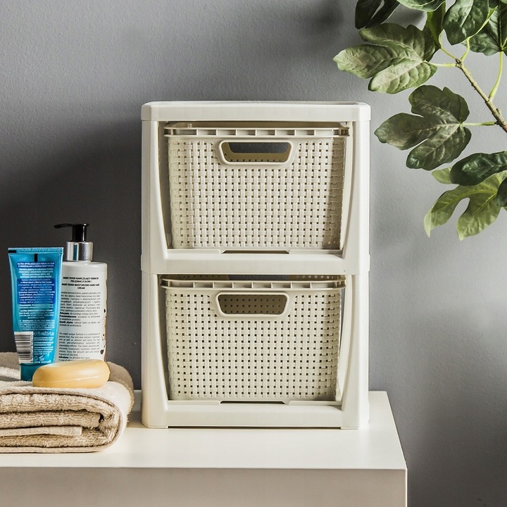 REGAŁ KOMODA STOJAK Z 2 KOSZAMI RATTAN BRANQ 1727A