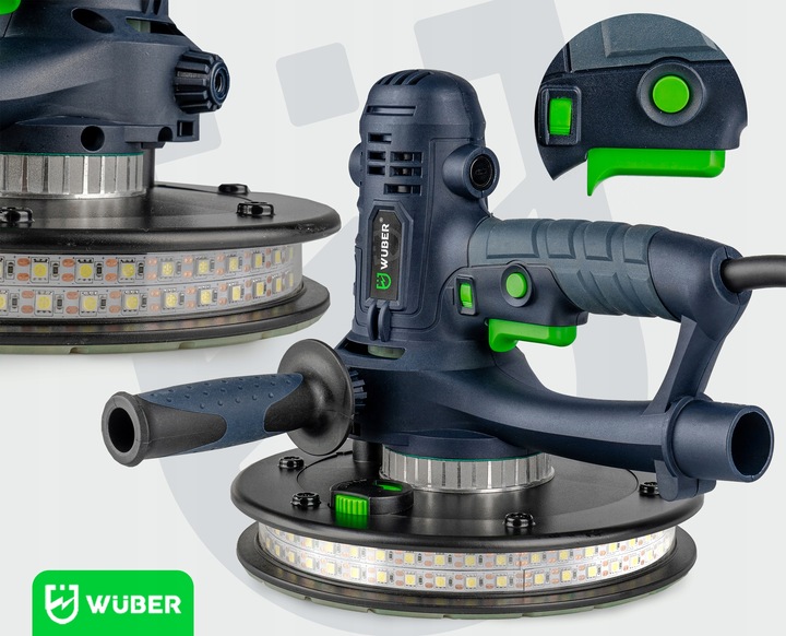 SZLIFIERKA DO GIPSU GŁADZI 180MM SIECIOWA Z TAŚMĄ LED + 6 PAPIERÓW