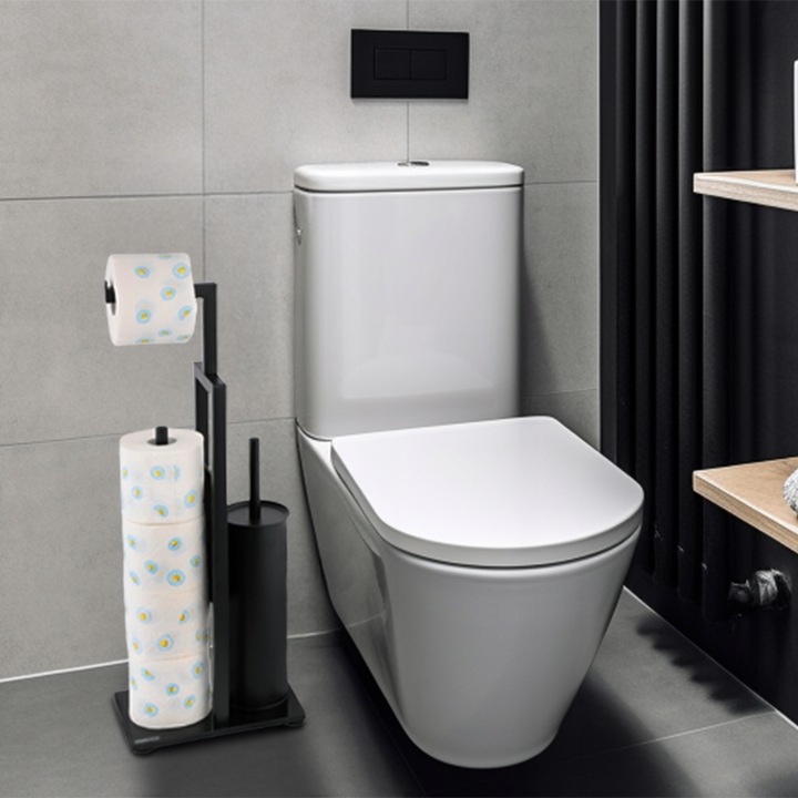 Stojak na papier toaletowy z uchwytem i szczotka do WC czarny loft