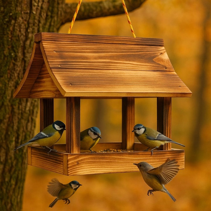 Karmnik dla ptaków + ziarno pokarm duży drewniany budka solidny XXL