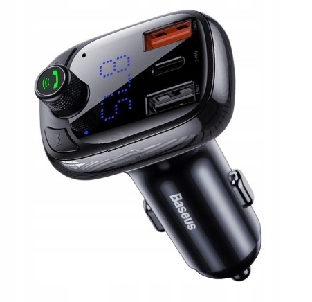 BASEUS ŁADOWARKA TRANSMITER FM BLUETOOTH 5.0 QC3 2x USB i USB-C TYP C