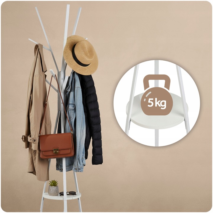 WIESZAK NA ODZIEŻ UBRANIA KURTKI STOJĄCY PODŁOGOWY PÓŁKA BIAŁY STOJAK