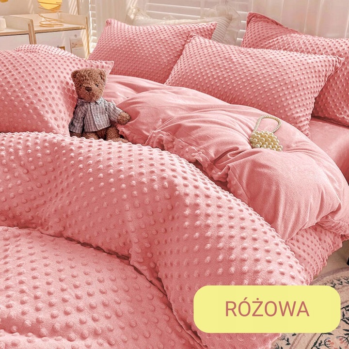 Pościel 200x220 pluszowa polarowa MINKY miś kropki 3D kolory zimowa