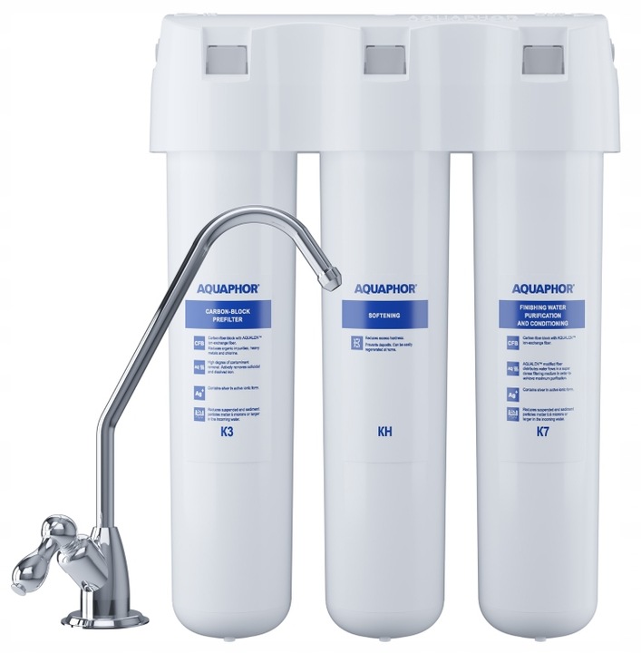 Filtr Aquaphor Podzlewowy z baterią, Filtracja 3-stopniowa do 6000L