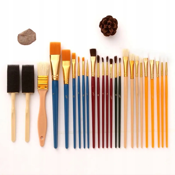 PĘDZLE MALARSKIE ARTYSTYCZNE PROFESJONALNE 25szt ZESTAW PĘDZLI MALARSKICH