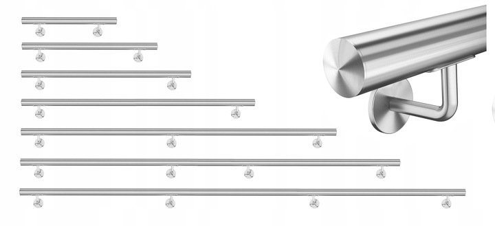 Poręcz schodowa, ścienna solidna rura 2,0 mm stal nierdzewna długość