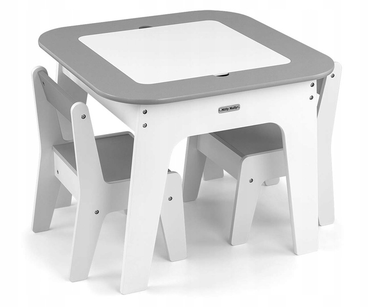 Stolik drewniany z krzesłami BIAŁY dzieci Zabawa Nauka Olaf Milly
