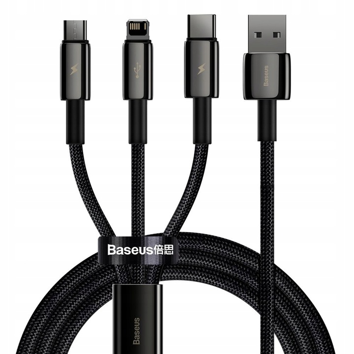 BASEUS SZYBKI KABEL 3w1 MOCNY PRZEWÓD USB - USB-C/Lightning/micro USB 1,5 m