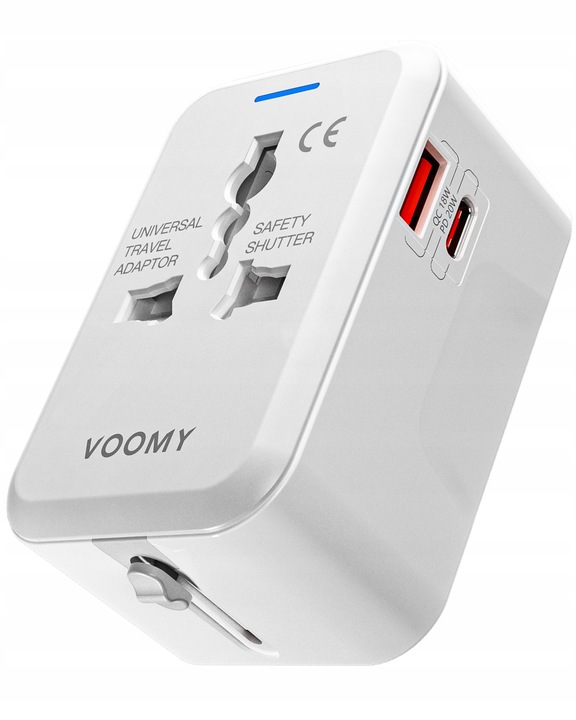 Voomy 20W Uniwersalna Wtyczka Światowa - 150+ krajów - USB-C & USB-A