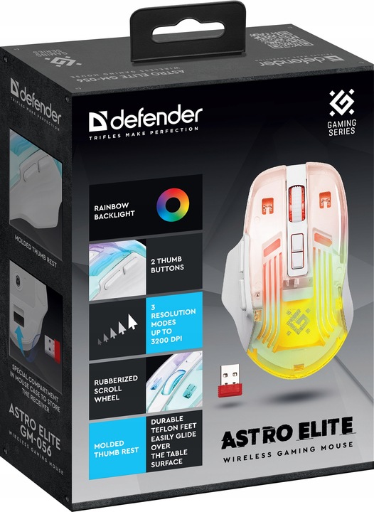 Myszka Bezprzewodowa Komputerowa Gamingowa Mysz DEFENDER ASTRO ELITE LED