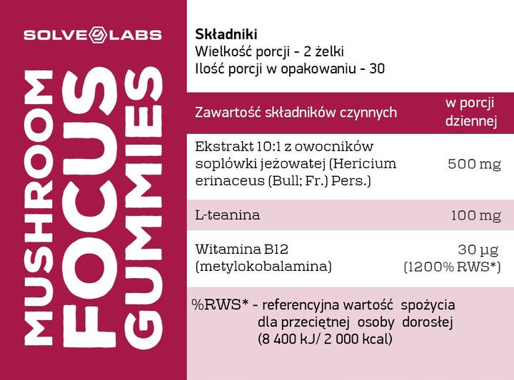 Żelki z Lion's mane Focus Gummies vegańskie i bez cukru