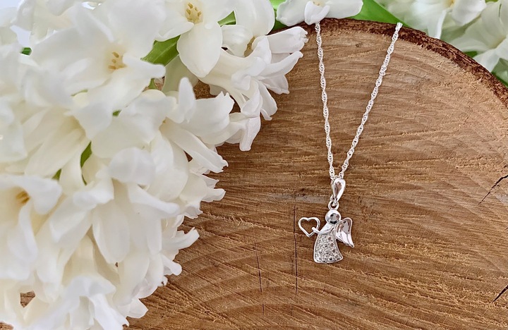 SREBRNY ŁAŃCUSZEK KOMUNIJNY I MEDALIK ANIOŁEK NA PREZENT DLA DZIEWCZYNKI