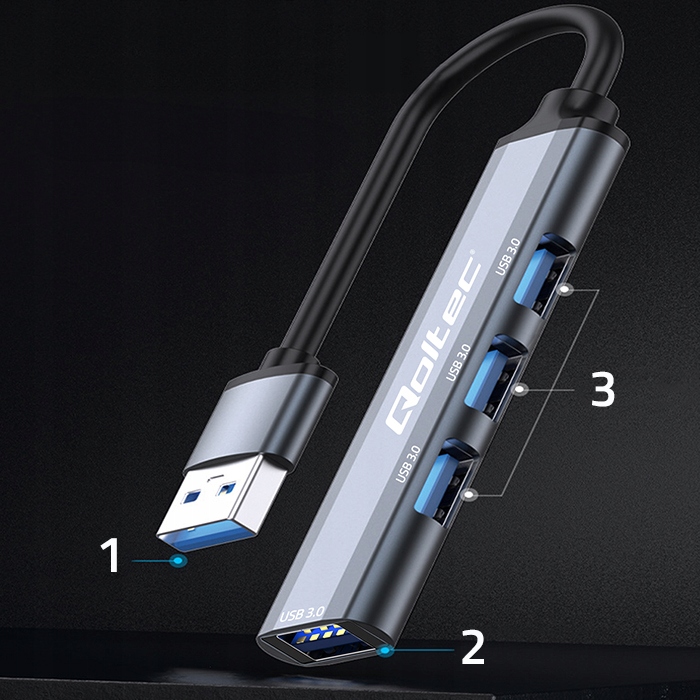 Qoltec Hub Adapter Rozdzielacz USB-C 3.0 4w1 4x USB 3.0 5Gb/s Szybki