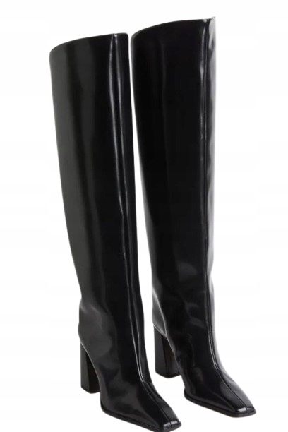 H&M KOZAKI DAMSKIE WYSOKIE ZA KOLANO KLOCEK MUSZKIETERKI CZARNE 39 Y_E