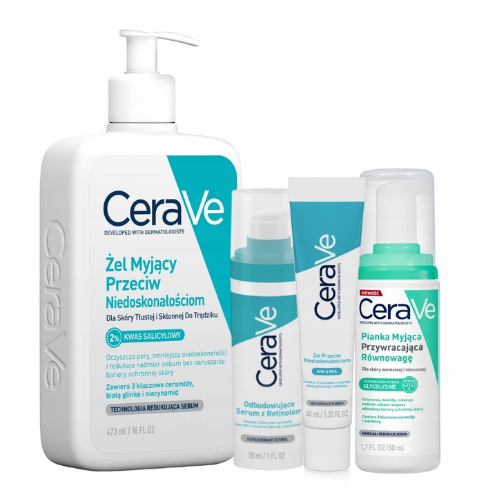 CeraVe zestaw przeciw niedoskonałościom: żel 473ml, żel punktowy,
