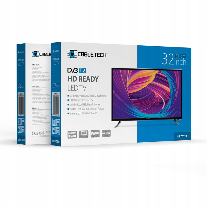Telewizor 32" Cabletech DVB-T2 H.265 HEVC 3xHDMI 2xUSB