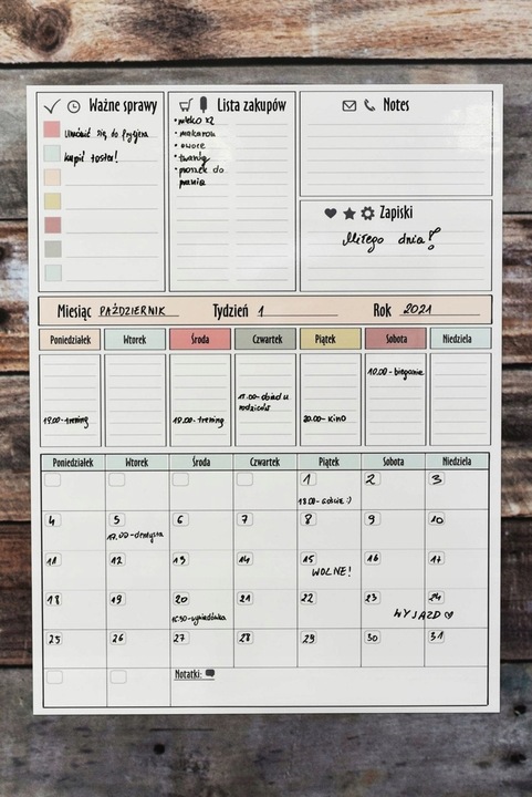 Planer Kalendarz XXL Tablica na lodówkę z magnesem magnetyczna + Pisak