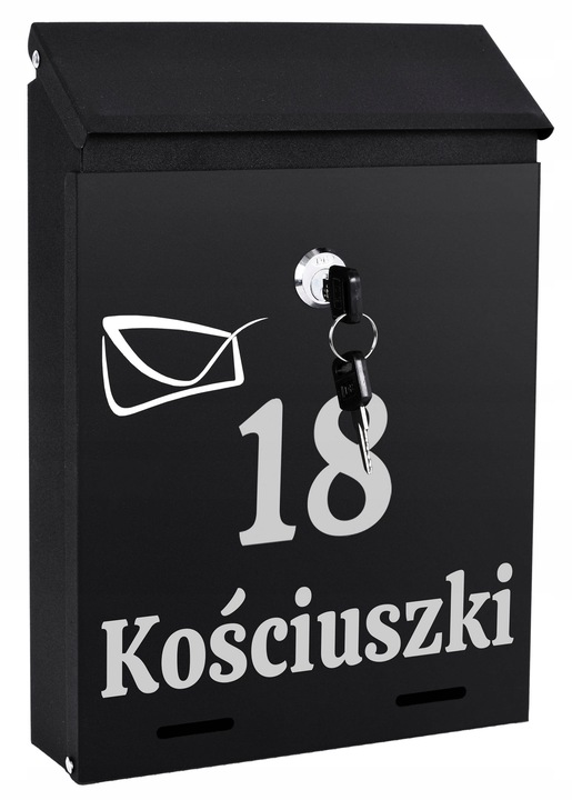 SKRZYNKA POCZTOWA NA LISTY POCZTĘ Z NUMEREM DOMU NAZWĄ ULICY NAPIS