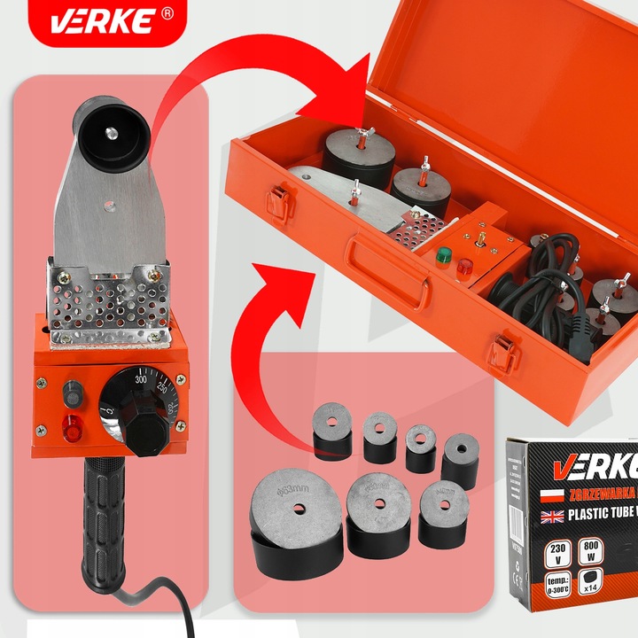 ZGRZEWARKA POLIFUZYJNA DO ZGRZEWANIA RUR PP PCV 800W MOCNA + MATRYCE ZESTAW