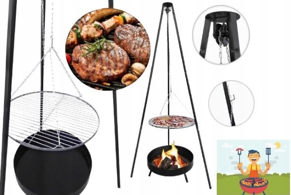 GRILL OGRODOWY WISZĄCY TRÓJNÓG PALENISKO WĘGLOWY 5