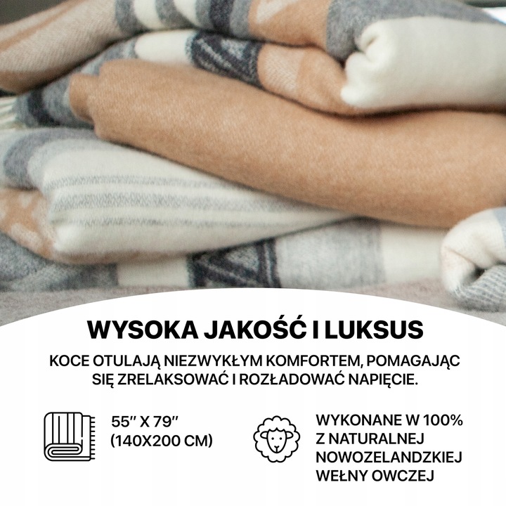 KOC Swiateczny WEŁNIANY cieply 100% wełna nowozelandzka 140x200