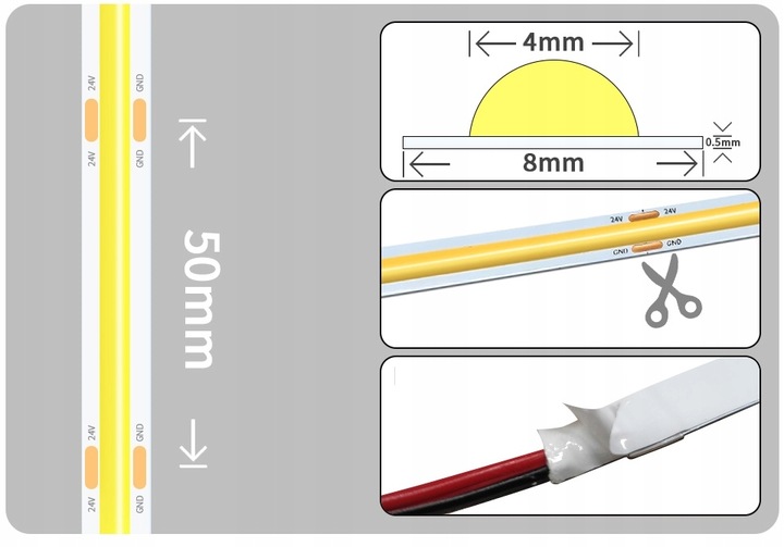 Taśma LED Neon COB 24V 10m 320 diod 4000K BIAŁA NEUTRALNA WODOODPORNA