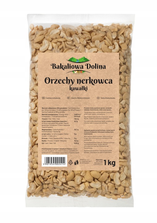ORZECHY NERKOWCA KAWAŁKI KOSTKA 1kg 1000g NATURALNE DROBNE SUPER DO DESERÓW