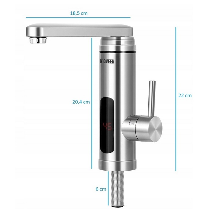 ELEKTRYCZNY PODGRZEWACZ WODY PRZEPŁYWOWY BATERIA KRAN OGRZEWACZ NOVEEN LED