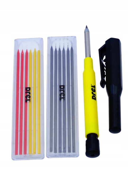 Ołówek stolarski automatyczny rysik budowlany + temperówka + 12szt wkładów