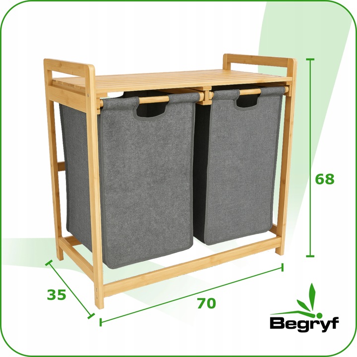 KOSZ na pranie BAMBUSOWY 2-komorowy EKO bielizna ŁAZIENKA worki