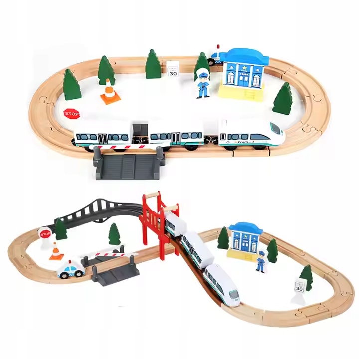 DREWNIANA KOLEJKA POCIĄG NA BATERIE TOR TORY ZESTAW AUTO DLA DZIECI XL 3,2M