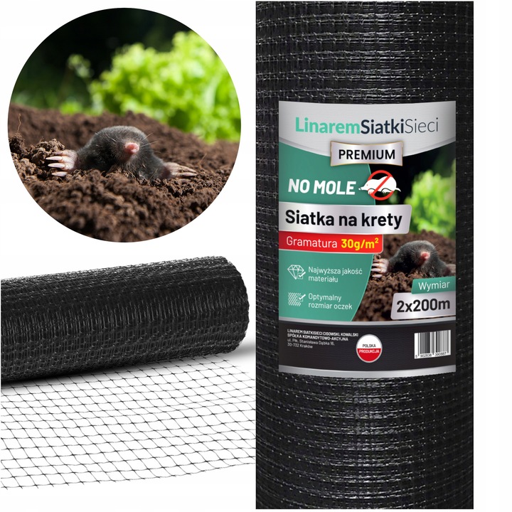 SIATKA NA KRETY 2x200m POLSKA 30g POD TRAWNIK PRZECIW KRETOM NORNICE