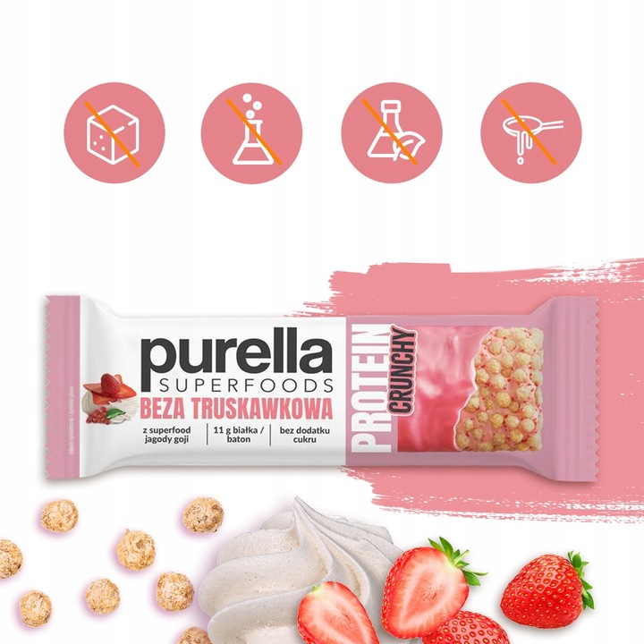 Baton proteinowy Purella Beza Truskawkowa bez dod cukru 15x45g NOWOŚĆ